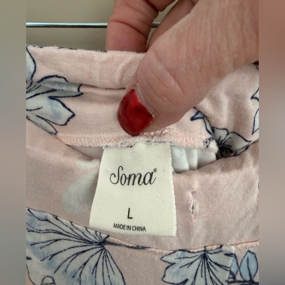 Soma “Notched Collar” short sleeve/pants peach floral print sz Large - Picture 3 of 10